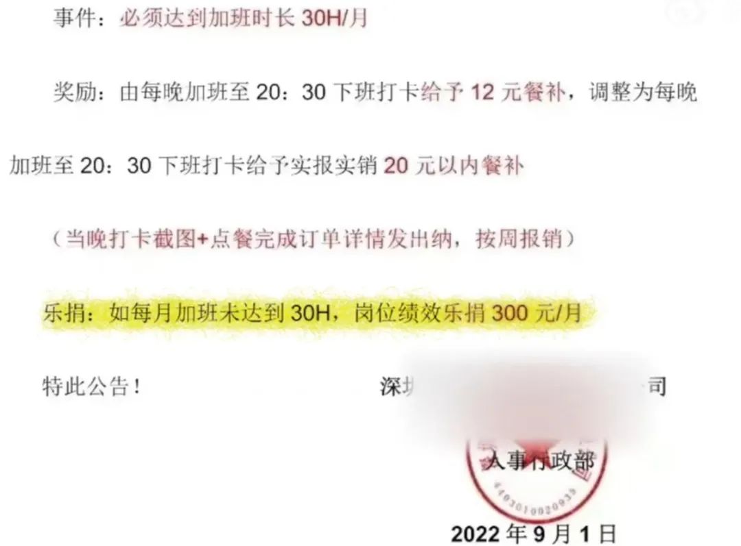 一外貿(mào)公司要求員工：每月加班不滿30小時捐300元！